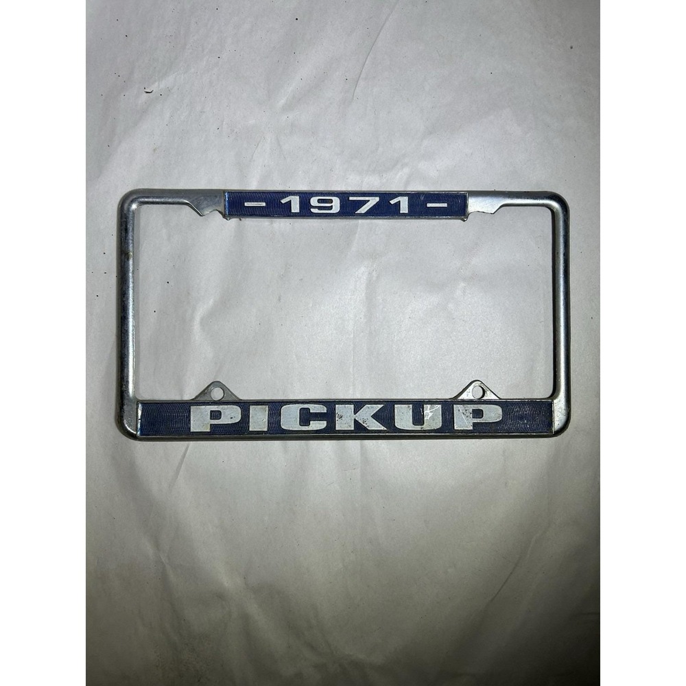 Vintage 1971 Pickup License Plate Frame Chrome Truck Auto Gas Oil Mancave